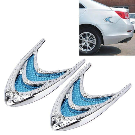 Silver and Blue Car Decorative Stickers, 2 Pieces, 10x5 cm Size - chrome blue car decals on trunk and bumper, easy peel-and-stick installation