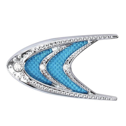 Silver and Blue Car Decorative Stickers, 2 Pieces, 10x5 cm Size - silver chrome and blue textured car decal with rhinestone trim