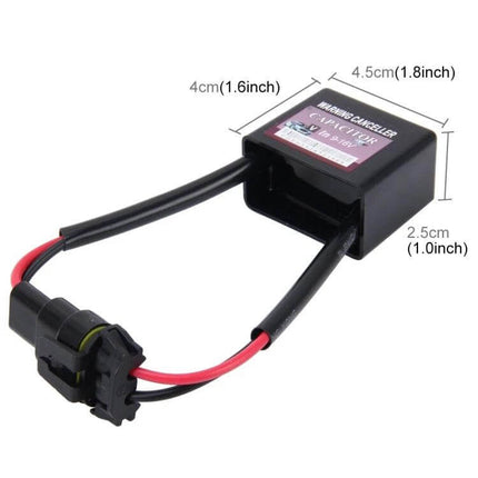 2-Pack HID Canbus Decoder For Cars - Anti-Flicker Adapters small black warning canceller with wiring plug and dimensions shown
