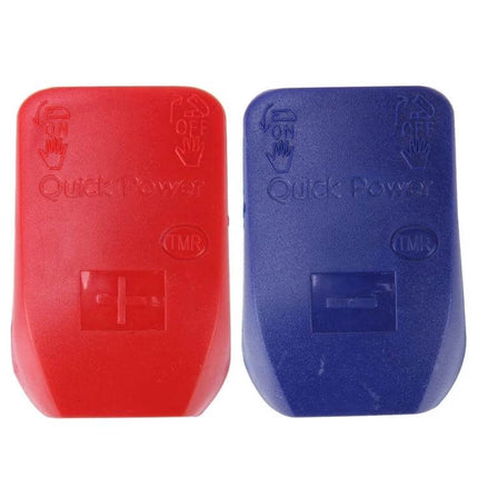 Car Battery Quick Release Connectors Red Positive Blue Negative red and blue insulated snap-on clamps for fast battery swaps