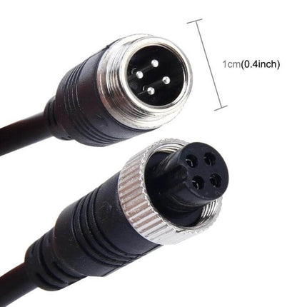 M12 Video Power Extension Cable For Car Cameras, 22cm, 2 Pack - close-up of M12 4-pin male and female waterproof connectors on black cable