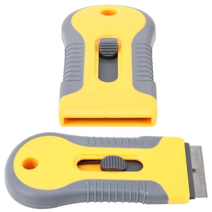 Aluminum Scalable Knife for Car Window and Film Cleaning - yellow grey scraper with retractable blade for removing film and dirt