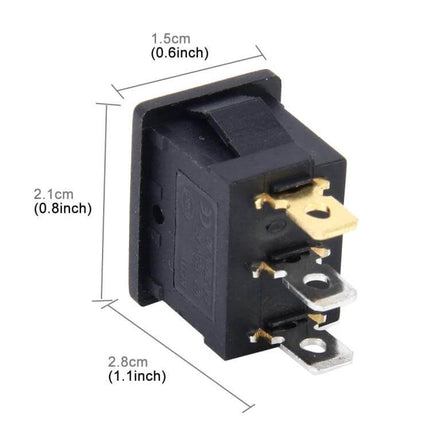 Car Push Button Switch for Additional Car Accessories - black rectangular automotive on/off switch with 3 terminal connectors and dimensions