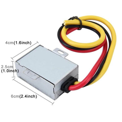 Car Audio Power Noise Filter For Clear Radio Sound - compact automotive noise filter with red, yellow, black wires and metal housing