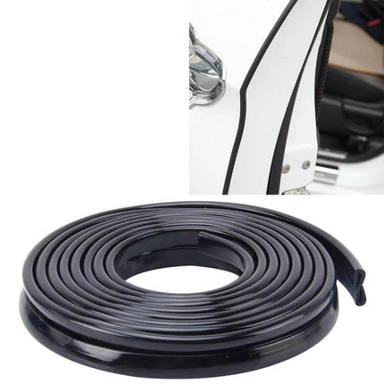 5.6m Flexible Rubber Decorative Strip for Car Doors and Windows installed on white car door edge, black flexible trim roll protecting vehicle edges