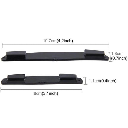 Set of 4 Black Rubber Car Side Door Edge Protection Guards shown in black with dimensions 10.7cm and 8cm for simple door edge protection
