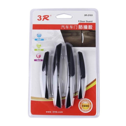 Set of 4 Black Rubber Car Side Door Edge Protection Guards in retail blister pack, four black rubber edge guards for car doors