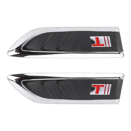 Decorative Stickers for Car Side Air Intake Vents, 2-Pack - 3D black and chrome peel-and-stick vent accents with red T emblem