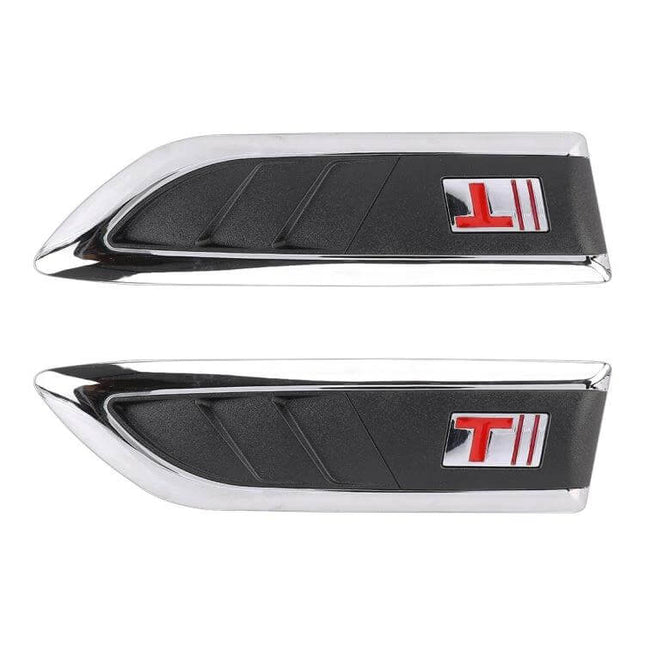 Decorative Stickers for Car Side Air Intake Vents, 2-Pack - 3D black and chrome peel-and-stick vent accents with red T emblem