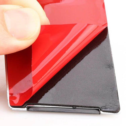 Decorative Stickers for Car Side Air Intake Vents, 2-Pack peeling red adhesive backing showing 3D sticker thickness and foam layer