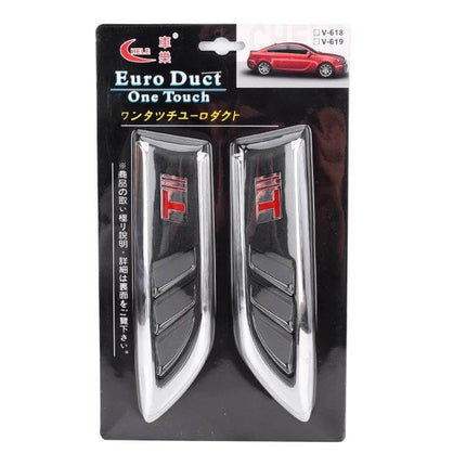 Decorative Stickers for Car Side Air Intake Vents, 2-Pack — chrome 3D side vent decals in package, peel-and-stick accents for car exterior