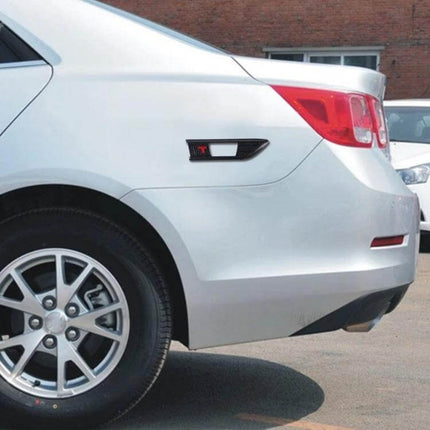 Decorative Stickers for Car Side Air Intake Vents, 2-Pack on white sedan rear quarter near wheel, 3D black peel-and-stick vent accent