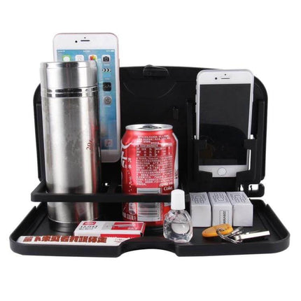 Shunwei Foldable Backseat Tray for Car Travel and Dining holding drinks, phones, keys and snacks to prevent spills and organize backseat items