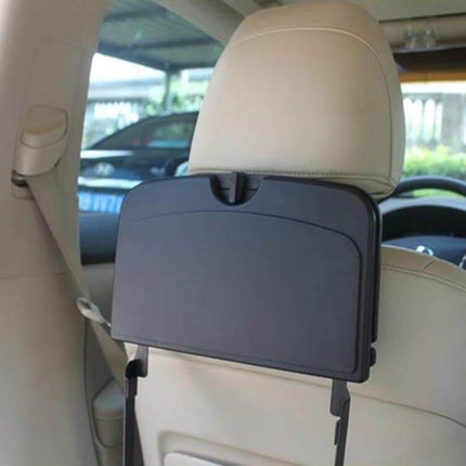 Shunwei Foldable Backseat Tray for Car Travel and Dining attached to headrest holding cups and phone, durable ABS travel tray