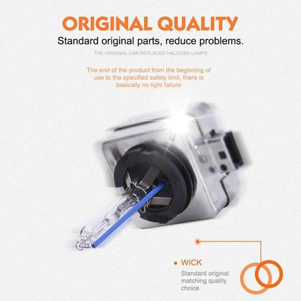 D1S HID Headlight Bulbs for Cars, 2-Pack, Everyday Driving - close-up of single 35W bulb showing glass wick and metal base