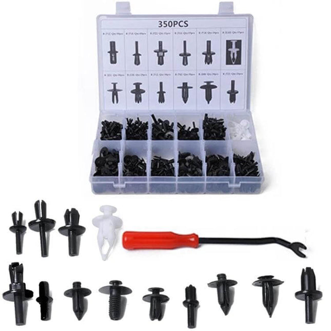 Universal Car Retainer Clips Assortment for Auto Fastening, 350 Pieces - 350pcs plastic clip organizer with removal tool