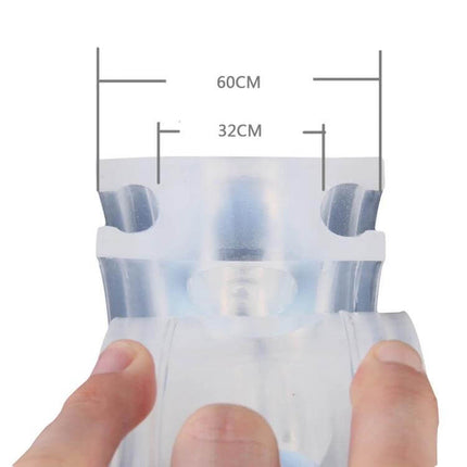 Car Shock Absorber Spring Buffer for Auto Bumpers and Frames - clear rubber buffer showing 32cm/60cm fit dimensions held by fingers