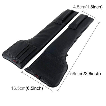 Universal Car Seat Gap Filler Organizer for Daily Essentials black leather pair with dimensions 58cm x 16.5cm x 4.5cm