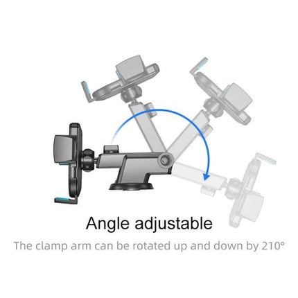 JOYROOM Adjustable Car Phone Holder for Secure Mounting showing angle adjustable clamp arm with 210° rotation for safe in-car phone positioning