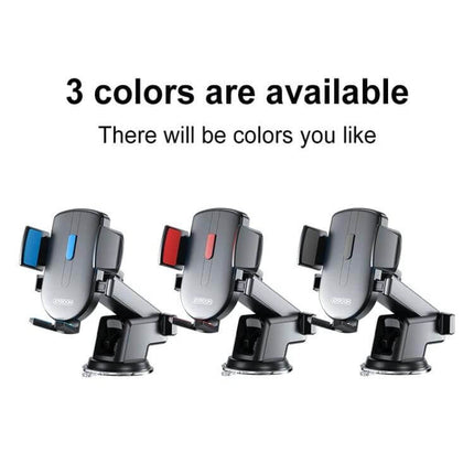JOYROOM Adjustable Car Phone Holder for Secure Mounting in three colors shown (blue, red, black) with adjustable suction-mount arms