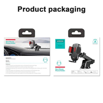 JOYROOM Adjustable Car Phone Holder for Secure Mounting on dashboard display box showing packaging and mounted phone holder