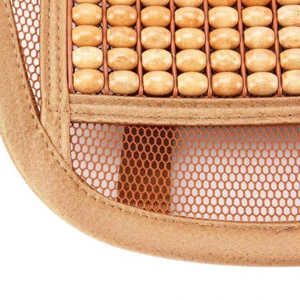 Breathable Summer Waist Mat with Wooden Massage Beads for Car and Office pictured close-up of mesh and wooden bead lumbar support
