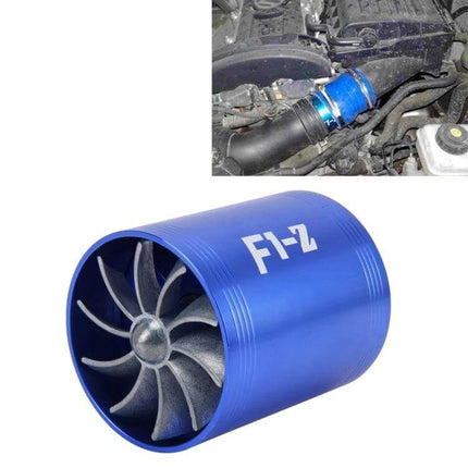Car Air Intake Turbo Charger Fan Kit For Better Engine Airflow Red blue aluminum dual-propeller installed in engine bay