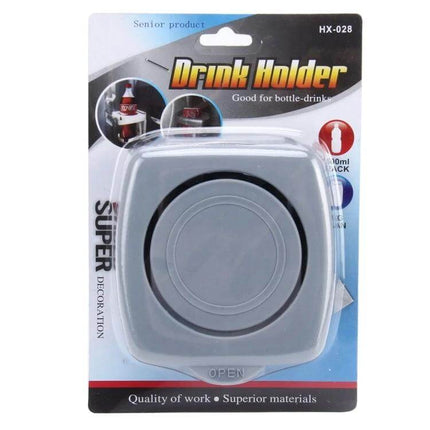 Portable Universal Car Drink Holder for Bottles Under 7.5 cm - compact gray vehicle cup holder in retail packaging, secures bottles up to 7.5 cm diameter