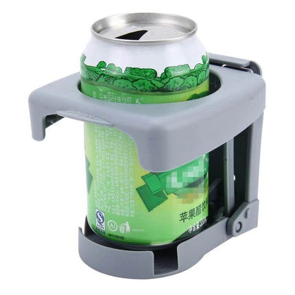 Portable Universal Car Drink Holder for Bottles Under 7.5 cm showing a gray adjustable car cup holder securing a soda can