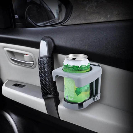 Portable Universal Car Drink Holder for Bottles Under 7.5 cm mounted on car door holding a can to prevent spills