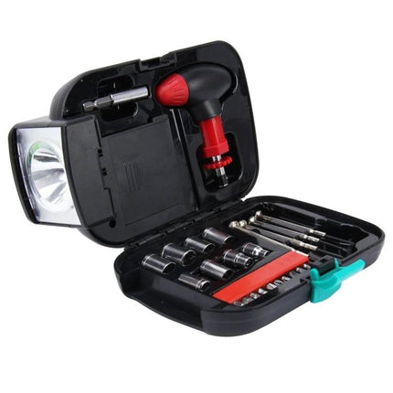 Versatile Tool Set With Flashlight For Home And Travel Needs - compact pistol-grip ratchet driver and sockets kit with built-in flashlight