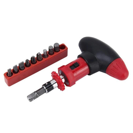 Versatile Tool Set With Flashlight For Home And Travel Needs pistol-grip ratchet driver and bit set on white background