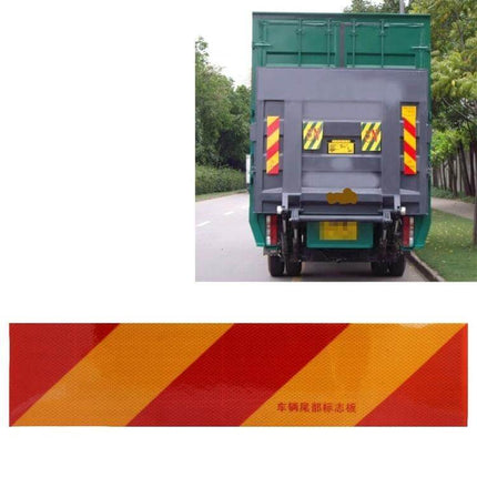 Aluminum Rear Warning Sign Sticker for Trucks and Vans, 55cm x 13cm on truck rear for increased visibility in low light and poor weather