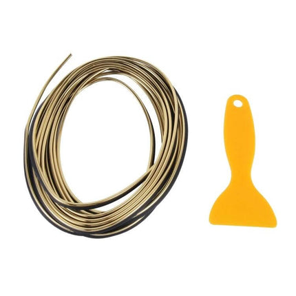Flexible Automotive Trim Strip for Car Interior and Exterior, 5 Meters coiled gold trim strip with yellow installation tool for dashboard and bumper edging