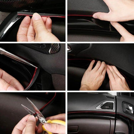 Flexible Automotive Trim Strip for Car Interior and Exterior, 5 Meters installed along dashboard and door panel edges for neat protective finish