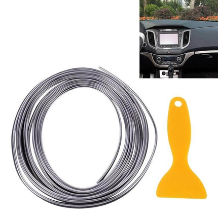 Flexible Automotive Trim Strip for Car Interior and Exterior, 5 Meters - silver flexible molding roll with yellow installation tool for dashboard and door trim