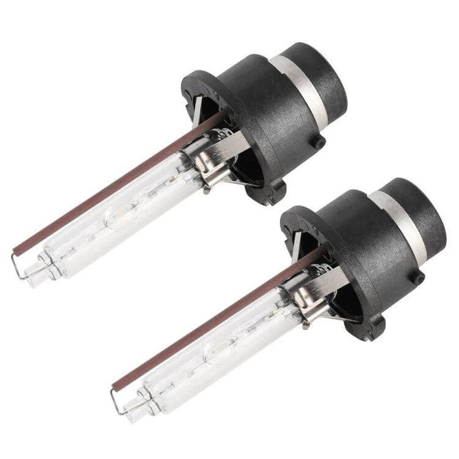 HID Xenon Headlight Bulbs Warm White 2 Pack For Cars - close-up of two 35W xenon replacement bulbs for headlights, fog lights and DRL