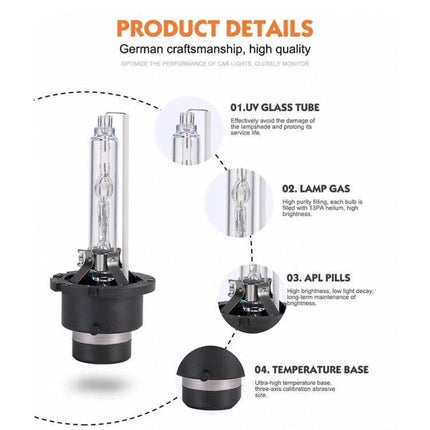 HID Headlight Bulbs For Cars, 2 Pack For Clear Night Driving - 35W HID xenon replacement bulbs with UV glass tube and temperature base