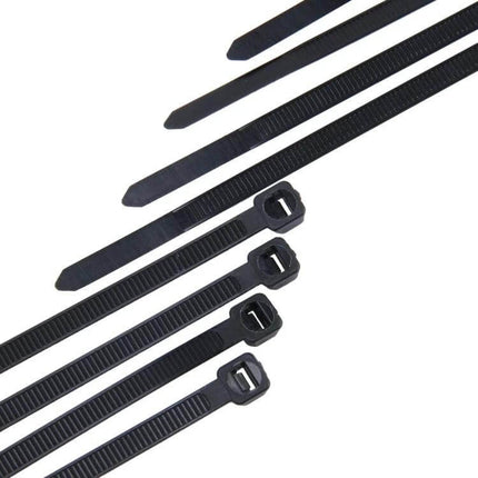 Nylon Cable Ties 5mm x 300mm, 250 Pack, Black, General Use - bundle of black nylon cable ties with rounded edges for indoor cable management