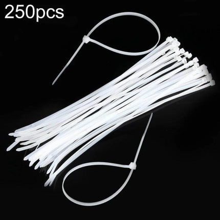 Nylon Cable Ties 5mm x 300mm, 250 Pack, Black, General Use - white nylon zip ties bundle for cable management, rounded edges, 48 lb strength