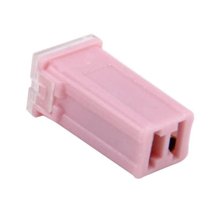 Vehicle PAL Fuses for Car Electrical Systems, 10 Pack 30 Amp 32V - close-up pink PAL fuse with two straight female terminals