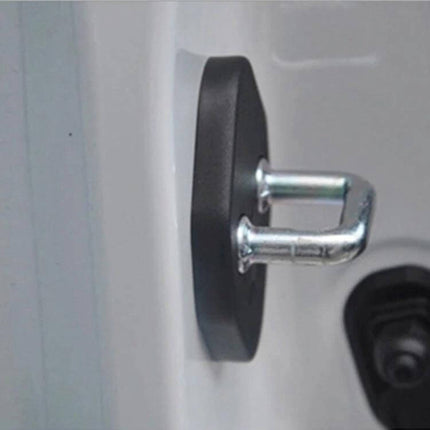 Car Door Lock Buckle Guard Protection Cover For Nissan And Venucia installed on white car door latch to prevent scuffs and paint chips