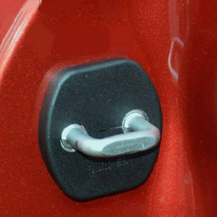 Car Door Lock Buckle Guard Protection Cover For Nissan And Venucia black ABS door latch protector installed on red car