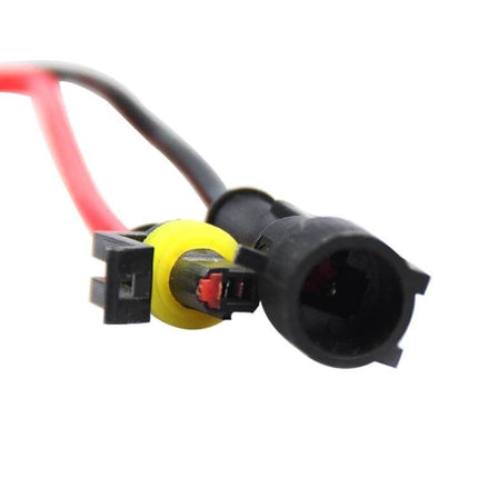 HID Xenon Ballast Slim For Car Headlights Replacement - close-up of 12V ballast wiring connector and bulb pigtail