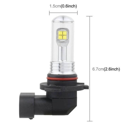 LED Car Fog Lights Two Pack For Safe Night Driving 6000K White - single 6000K LED fog bulb with dimensions 6.7cm x 1.5cm, plug-and-play design