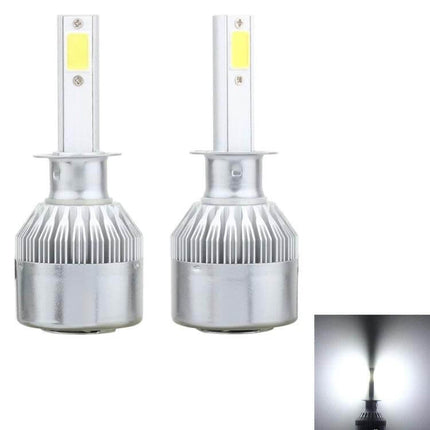 H1 LED Car Headlight, Bright White Beam, 2 COB Lamps - twin silver aviation aluminum bulbs with bright white beam, tool-free replacement for cars and trucks