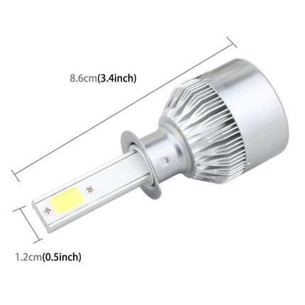 H1 LED Car Headlight, Bright White Beam, 2 COB Lamps - compact aviation aluminum housing, 8.6cm length, easy tool-free installation