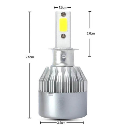 H3 LED Car Headlight For Night Driving IP68 Durable Everyday Use - compact H3 LED bulb with aluminum housing and dimensions shown