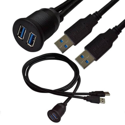 1m Waterproof USB Dashboard Extension Cable for Car and Motorcycle dual-port USB 3.0 panel mount cable for car and motorcycle dashboards
