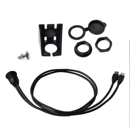 1m Waterproof USB Dashboard Extension Cable for Car and Motorcycle - dual-port USB 3.0 panel mount kit with waterproof cap and mounting hardware